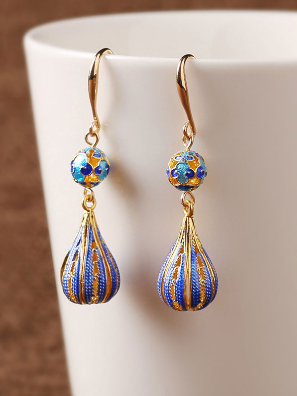 Cloisonne Enameled Non Pierced Dangle Drop Earrings