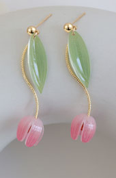 Tulip Flower Dangle Drop Clip On Pierced Earrings