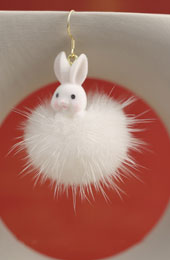 Chinese Zodiac Fluffy Rabbit Clip On Pierced Drop Dangle Earrings