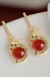 Chinese Zodiac Zircon Dragon Agate Dangle Drop Earrings