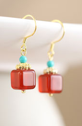 Cubic Agate Dangle Drop Clip On Pierced Earrings