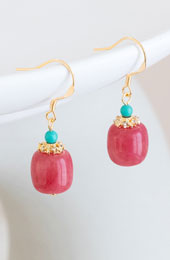 Red Jade Dangle Drop Clip On Pierced Earrings