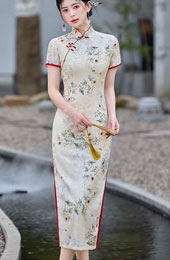 2025 Jacquard Floral Cheongsam Qipao Dress