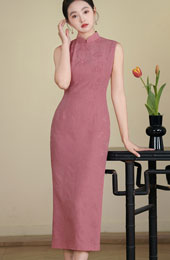 Summer Pink Jacquard Floral Cheongsam Qipao Dress