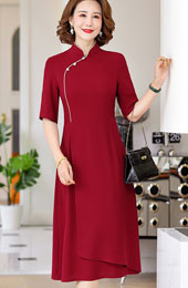 Red Blue Bridal Mothers A-Line Cheongsam Qipao Dress
