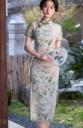 2025 Summer Floral Print Cheongsam Qipao Dress