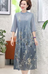 Mothers Floral Print A-Line Qipao Cheongsam Dress