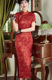 Red Bridal Mothers Floral Cheongsam Qipao Dress