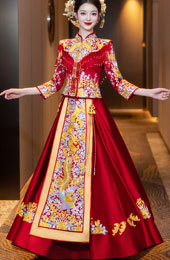 2025 Embroidered Phoenix Dragon Wedding Bride Qun Kwa Xiuhe