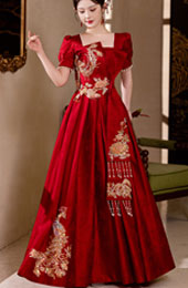 Burgundy Sequins Phoenix A-Line Maxi Wedding Dress
