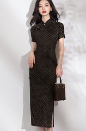 2025 Plaid Maxi Cheongsam Qipao Dress