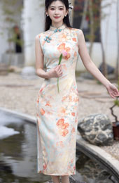 2025 Summer Floral Print Cheongsam Qipao Dress