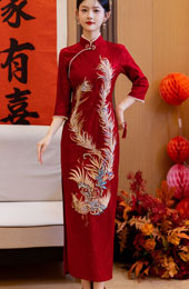 Red Beads Phoenix Wedding Bridal Cheongsam Qipao Dress