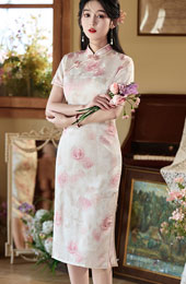Floral Print Midi Cheongsam Qipao Dress