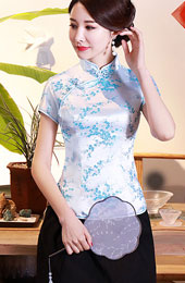 Jacquard Floral Qipao Cheongsam Blouse Top