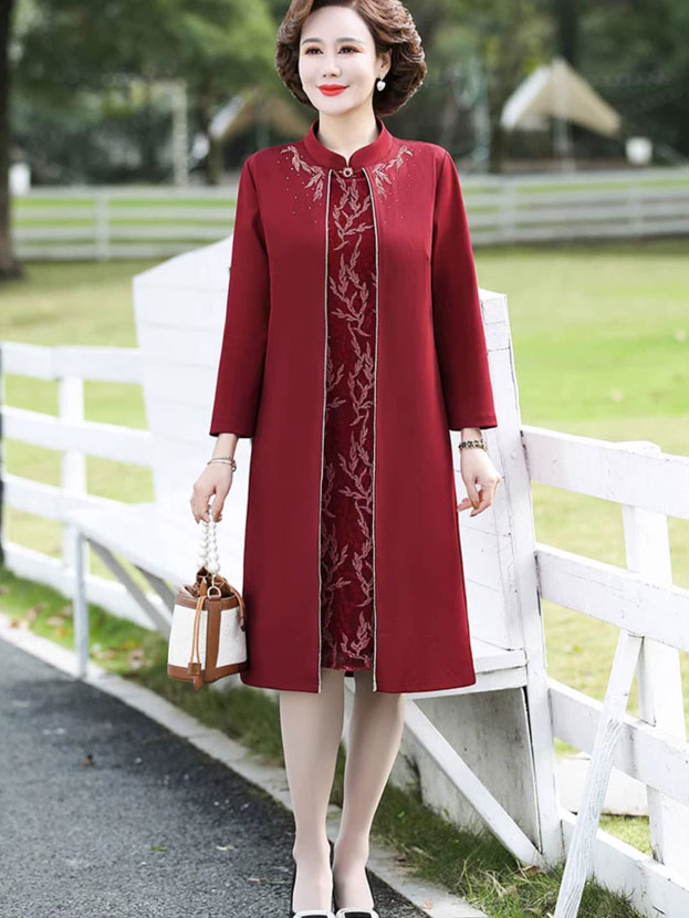 Red Bridal Mother's Winter Cheongsam Qi Pao Dress