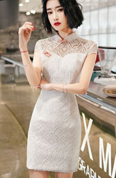 White Lace Mini Cheongsam Qipao Dress