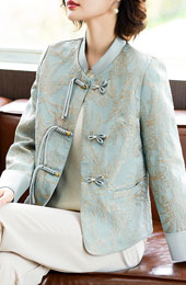 Blue Beige Mothers Jacquard Cheongsam Jacket Blouse