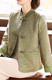 Green Pink Mothers Jacquard Cheongsam Jacket Blouse