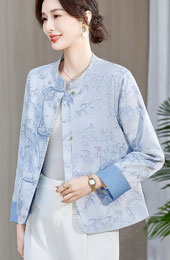 Blue Pink Jacquard Bamboo Cheongsam Jacket Blouse