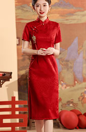 Red Jacquard Wedding Qipao / Cheongsam Dress