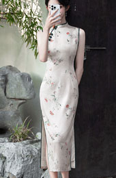 Vintage Floral Print Cheongsam Qipao Dress