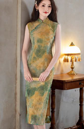 Jacquard Floral Velvet Cheongsam Qipao Dress