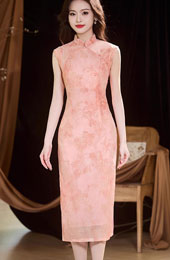 Pink Jacquard Floral Velvet Cheongsam Qipao Dress