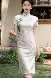 2024 Floral Print Midi Cheongsam Qipao Dress