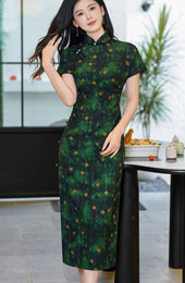 2025 Green Plaid Cheongsam Qipao Dress