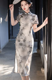 Chinese Painting Print Cheongsam Qipao Dress