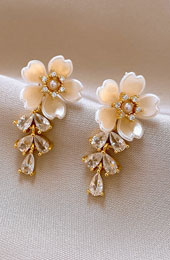 Shell Flower Zircon Dangle Drop Earrings
