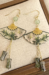Bamboo Print Sector Dangle Drop Earrings