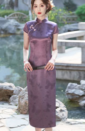 Purple Butterfly Print Cheongsam Qipao Dress