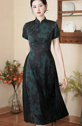 Green Red Mothers Floral A-Line Cheongsam Qipao Dress