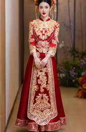 Red Sequins Dragon Wedding Bride Qun Kwa Xiuhe