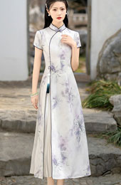 Floral Print A-Line Cheongsam Qipao Dress