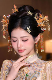 5 Pcs Bridal Orange Flower Butterfly Hairpins Clips & Earrings
