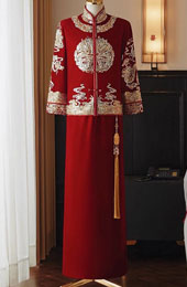 Sequins Appliques Velvet Man Wedding Qun Kwa Jacket & Skirt