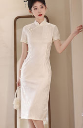White Floral Midi Modern Cheongsam Qipao Dress