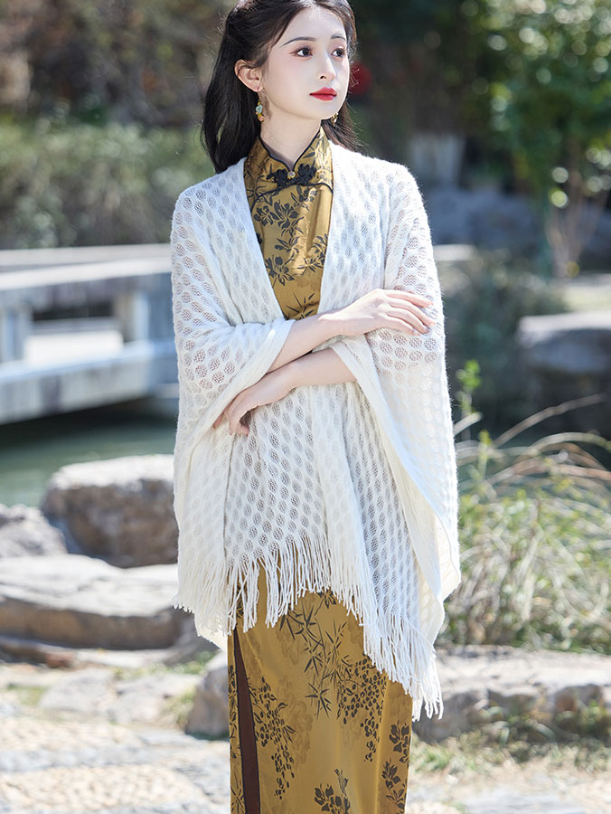 Crochet Knitted Tassels Cheongsam Cardigan Wrap Shawl