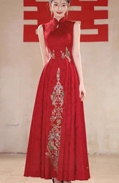 Custom Made Jacquard Appliques A-Line Wedding Qipao Cheongsam Dress