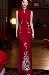 Jacquard Appliques Fishtail Wedding Qipao Cheongsam Dress