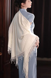 White Knit Cheongsam Wrap Shawl