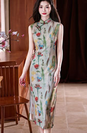 2025 Floral Print Cheongsam Qipao Dress