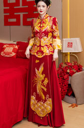 Red Embroidered Phoenix Wedding Bridal Qun Kwa Xiuhe