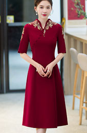 Pink Red Mothers A-Line Wedding Cheongsam Qipao Dress