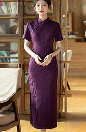 Purple Red Jacquard Mothers Wedding Cheongsam Qipao Dress