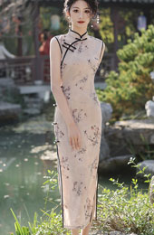 Vintage Floral Print Cheongsam Qipao Dress