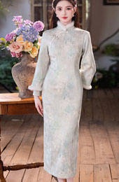 Floral Print Fleece Winter Cheongsam Qipao Dress